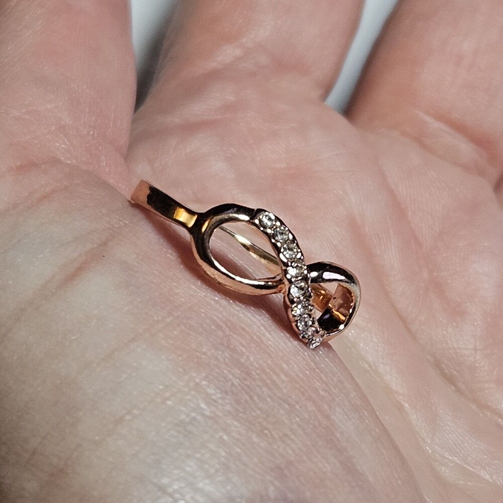 Rose Gold Tone Clear Rhinestone Infinity Ring Size 8 - Picture 2 of 11
